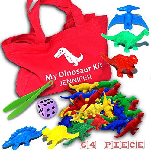 Counting Dinosaurs Kit 67pc with Customizable Bag, Tweezers and 