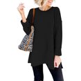 thumbnail image 1 of DPTALR Women's O-Neck Pullover Casual Solid Color Side Slit Loose Top Blouse, 1 of 6
