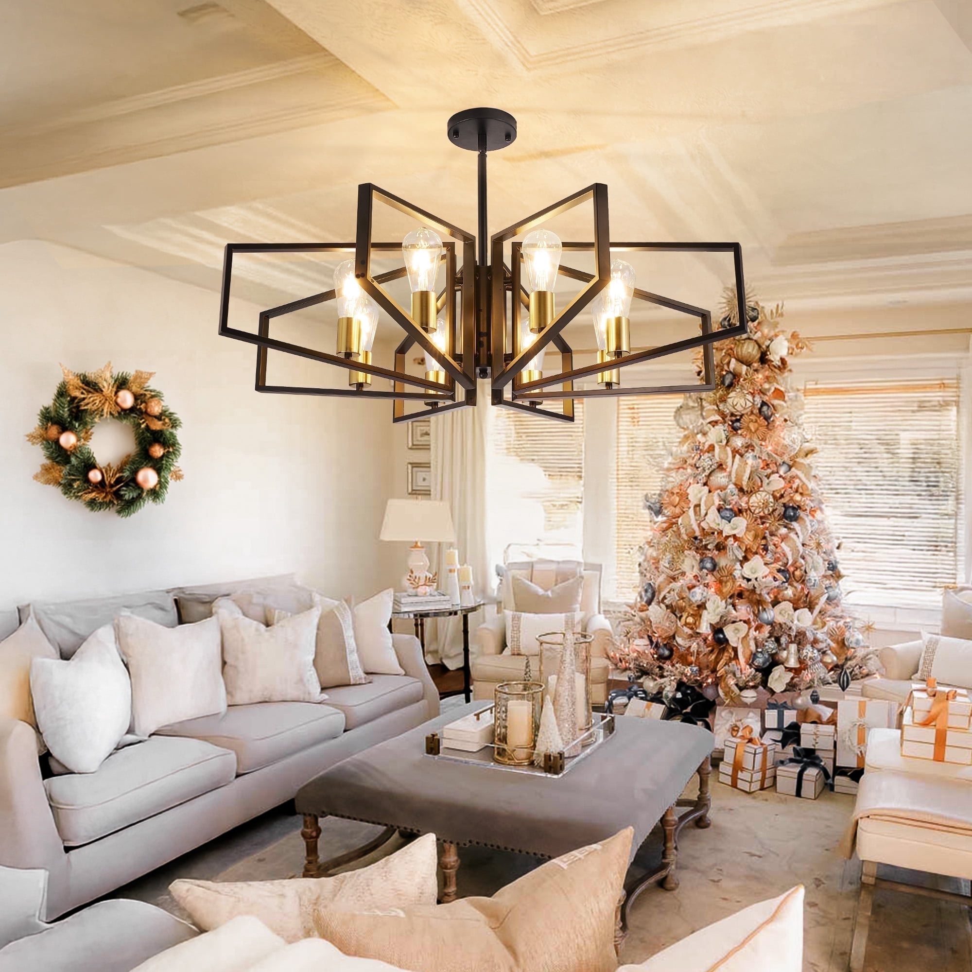 LovingAHome 8-Light Dinging Room Lighting Chandeliers for Dining Room Kitchen Island, Black&Gold