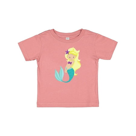 

Inktastic Cute Little Mermaid Blonde Hair Purple Sea Star Gift Baby Girl T-Shirt