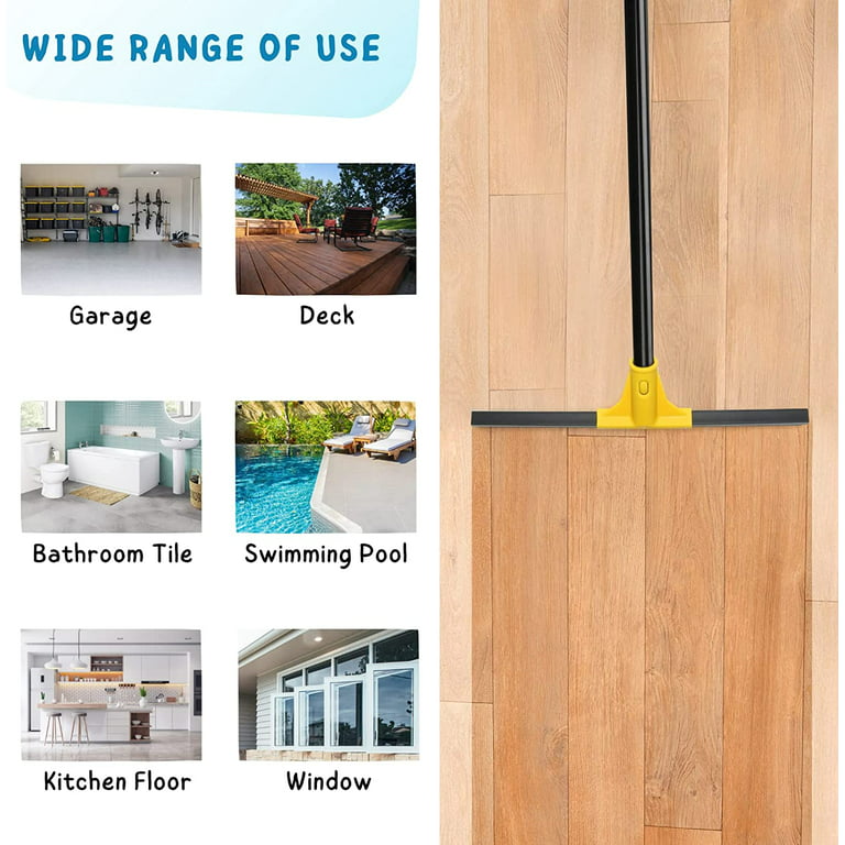 Floor Squeegee with 60 Long Handle, Heavy Duty 18 Rubber Squeegee Broom  for Concrete Floor, Bathroom Tile, Garage