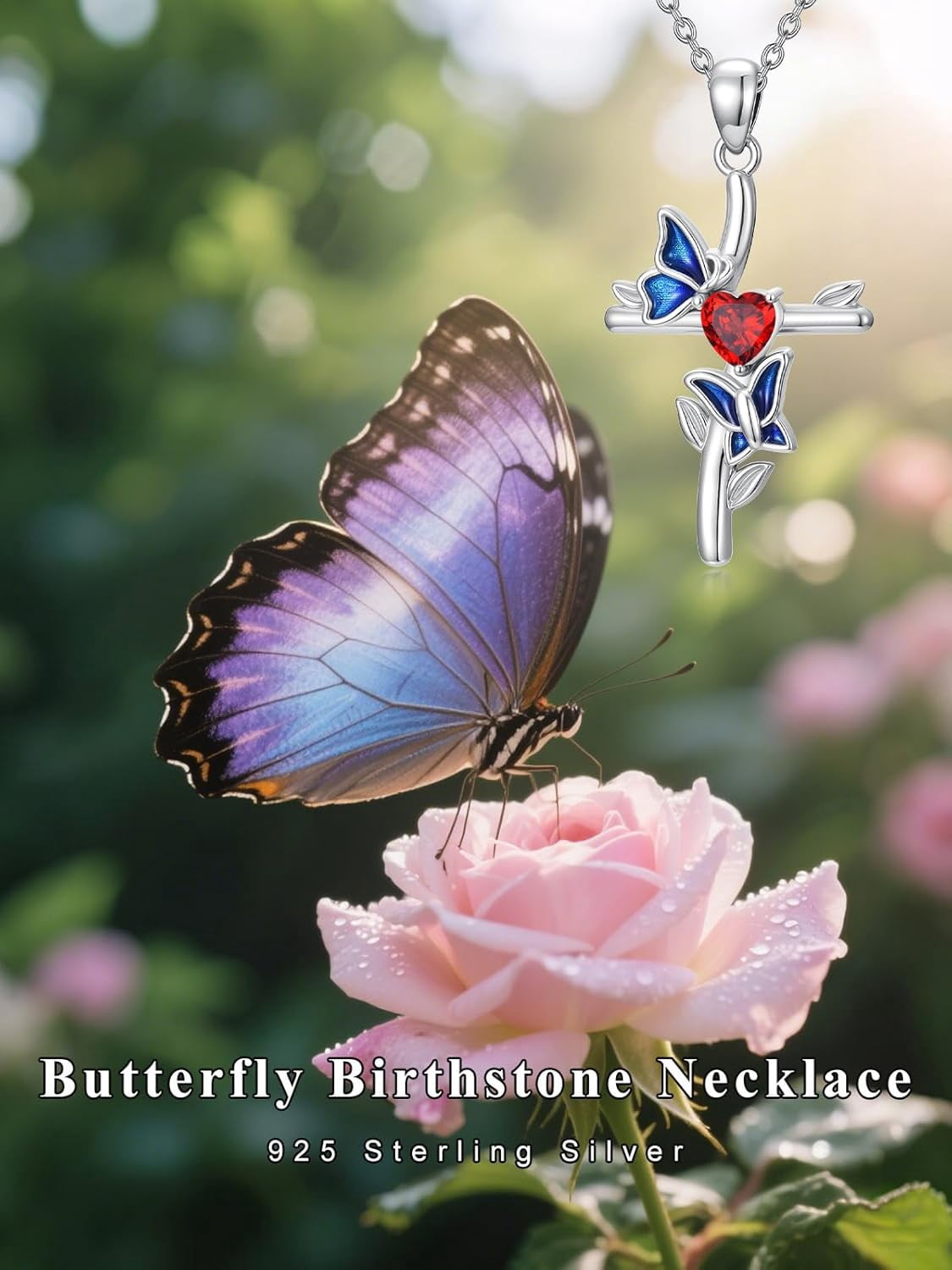 Dragonfly Cross Necklace 925 Sterling Silver Dragonfly Cross Pendant Necklace with January Garnet Heart Birthstone Birthday Jewelry Gift for Women