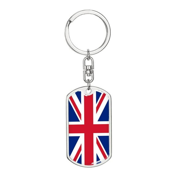 United Kingdom Flag Keychain Dog Tag Stainless Steel or 18k Gold
