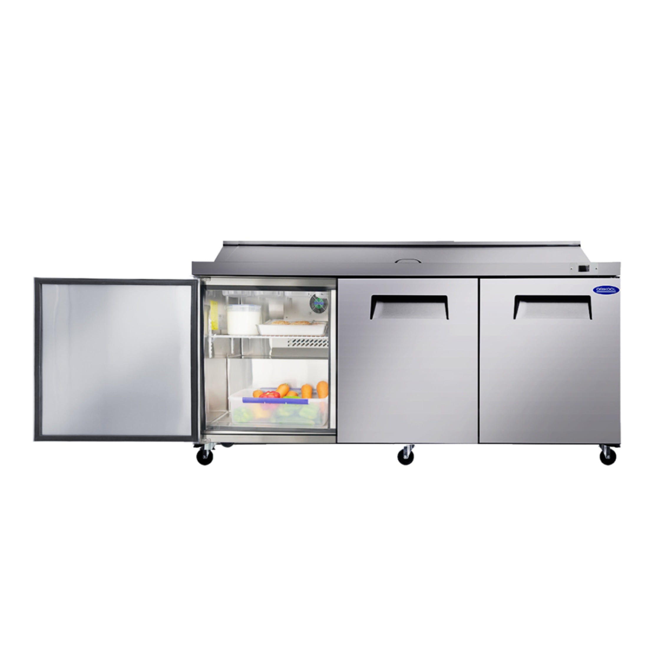 3-4 chefs to work ,72 IN Commercial Refrigerators Sandwich&Salad Prep Table with a Butcher Block Cutting Board, Protection Lid, Cold Storage, ETL Certified(LTL carry)