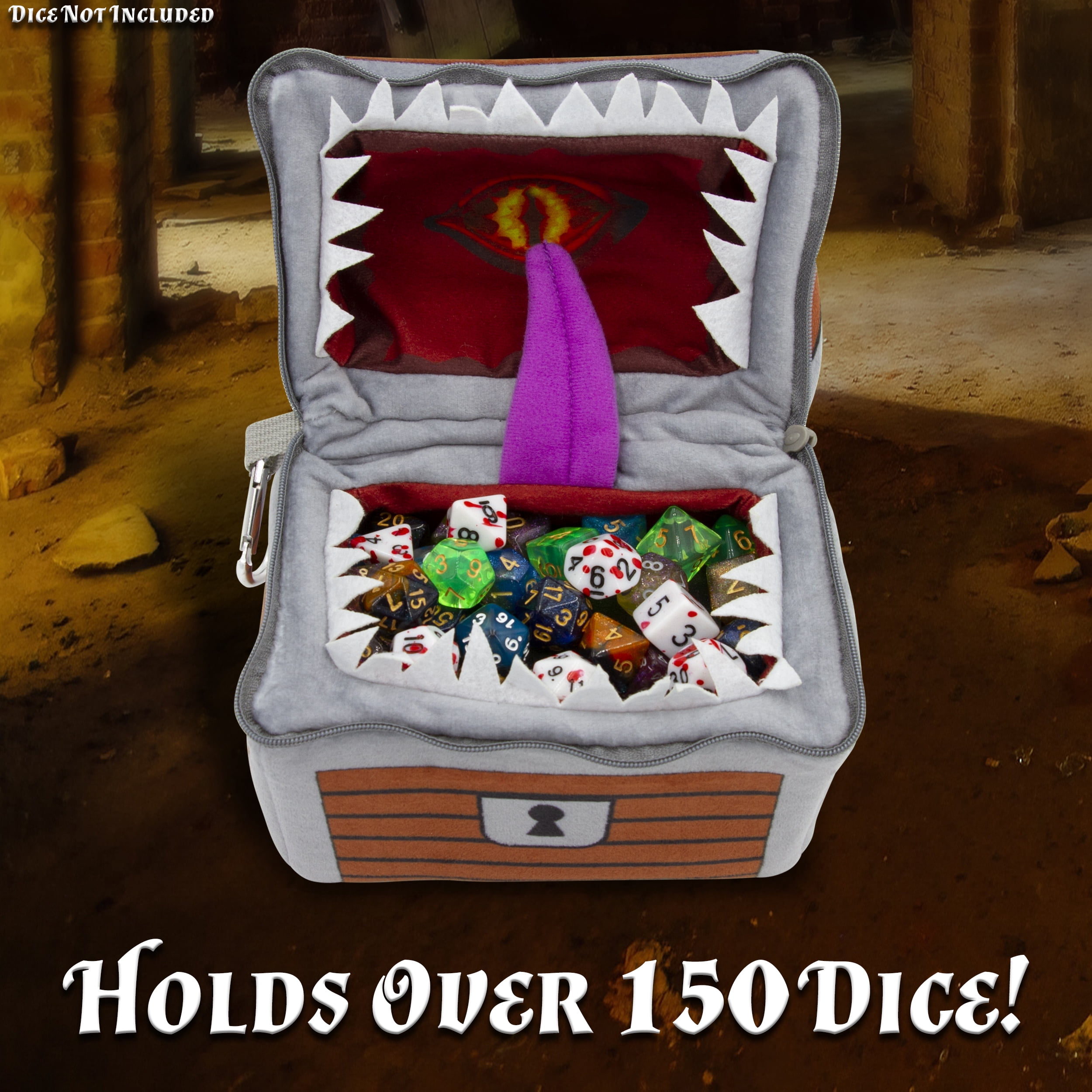 CASEMATIX Mimic Dice Chest with 7 RPG Dice - Plush DnD Mimic Chest Dice Holder