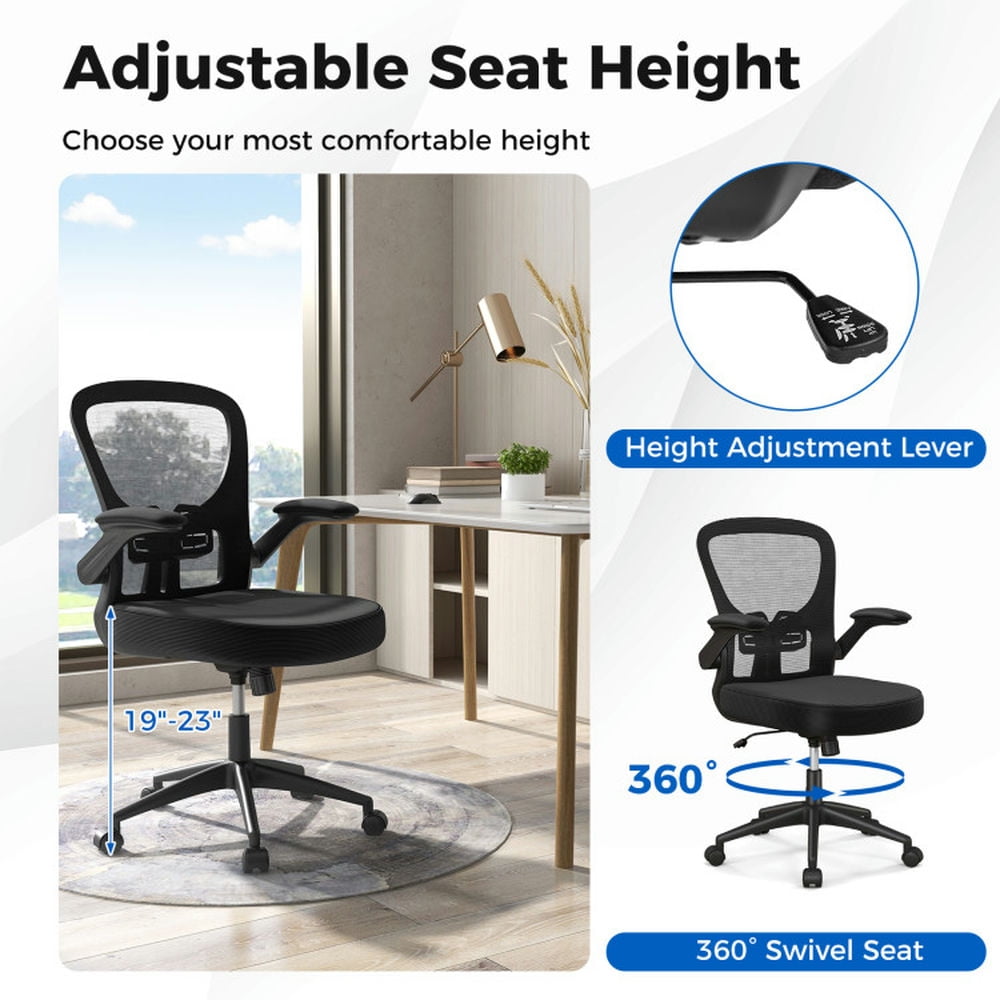 Demi Bonn Adjustable Swivel Mesh Task Office Chair with Flip-Up Armrests, Rolling Work Computer Desk Chair, Black