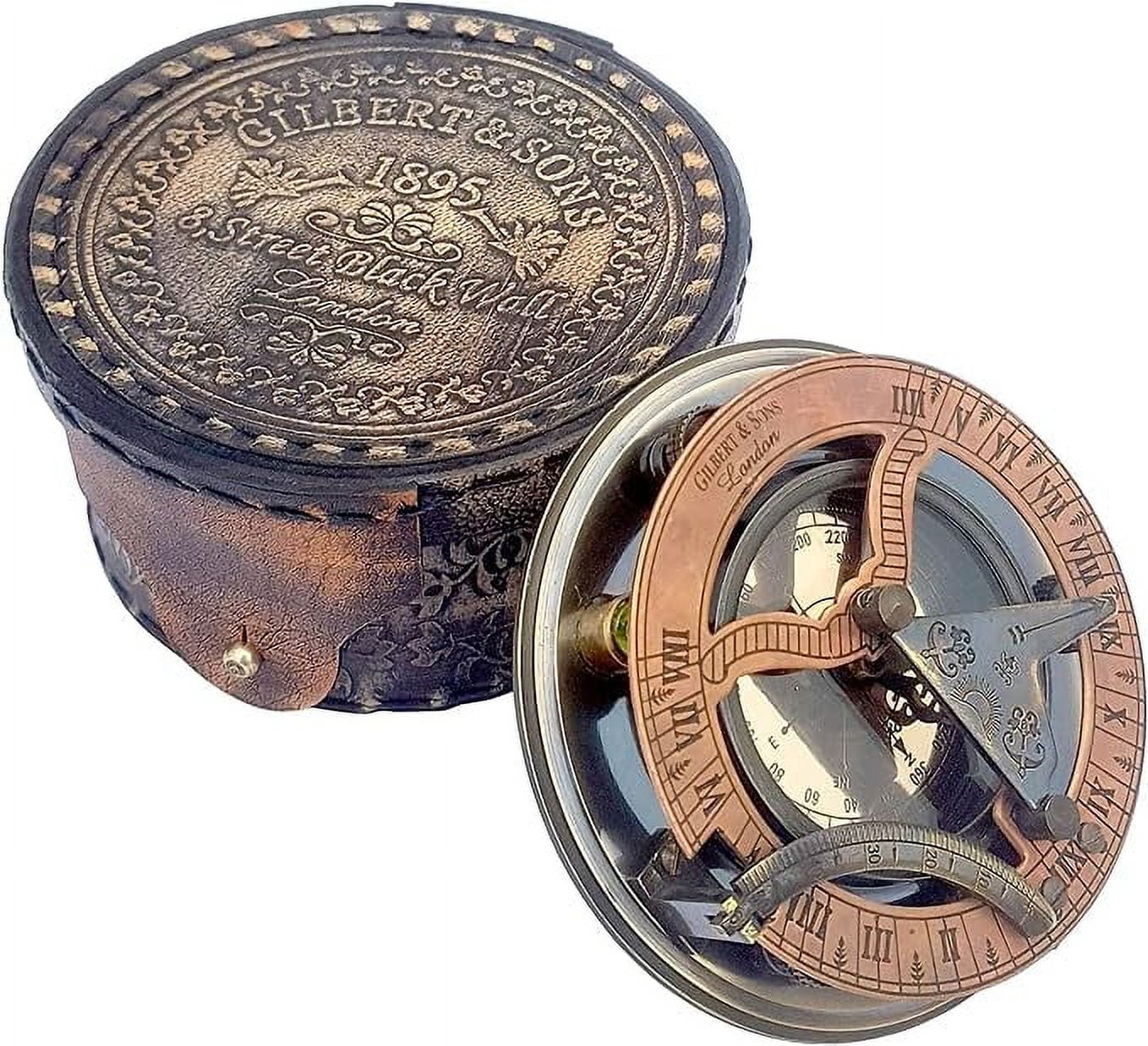 Indian Nautical Instruments Handmade Brass Sundial Compass in Gift Box Sun Dial Watch Navigation