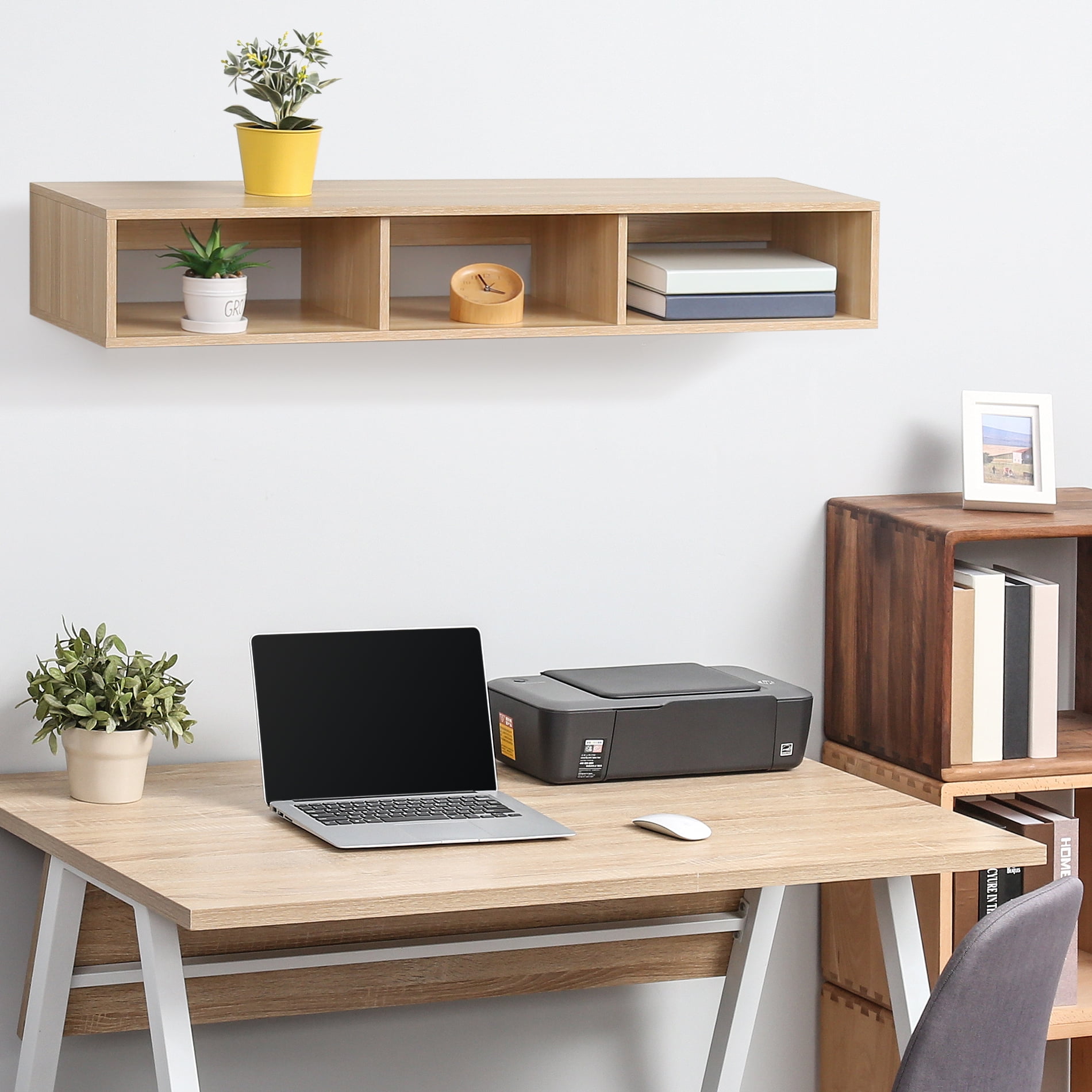 FITUEYES Wall Mounted Desk Hutch with Door, Modern Floating Console