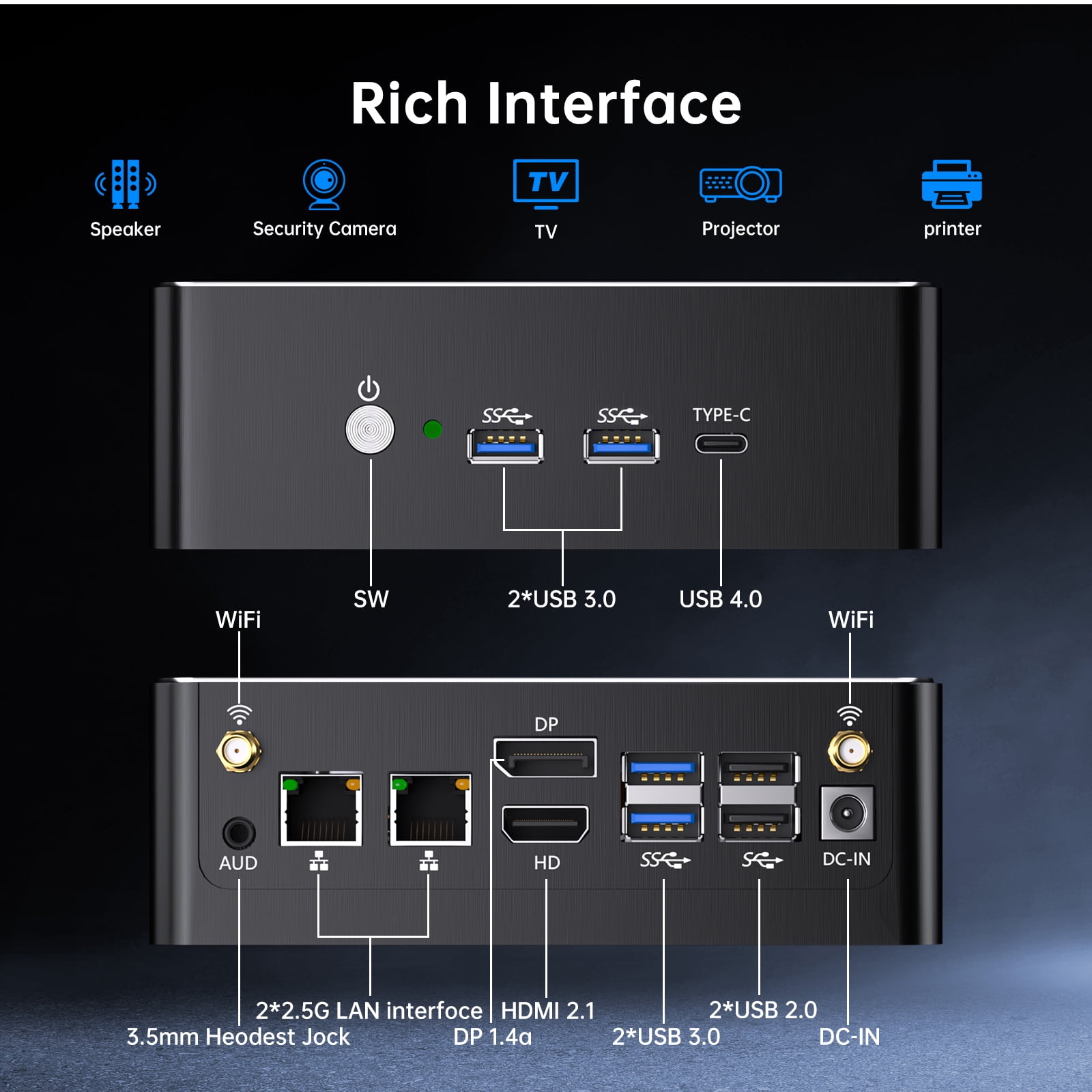 Thdeukoty Mini PC, Desktop Computer Core i9-12900H, 14 Cores Upto 5.0GHz, Win 11 Pro(TPM 2.0), 64G DDR5 RAM 4T SSD, HDMI/DP/USB4.0/WiFi6E/BT5.3, VESA