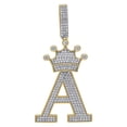 thumbnail image 2 of Yellow Sterling Silver Unisex Round CZ Letter A to Z Charm Crown Initial Pendants - A, 2 of 3