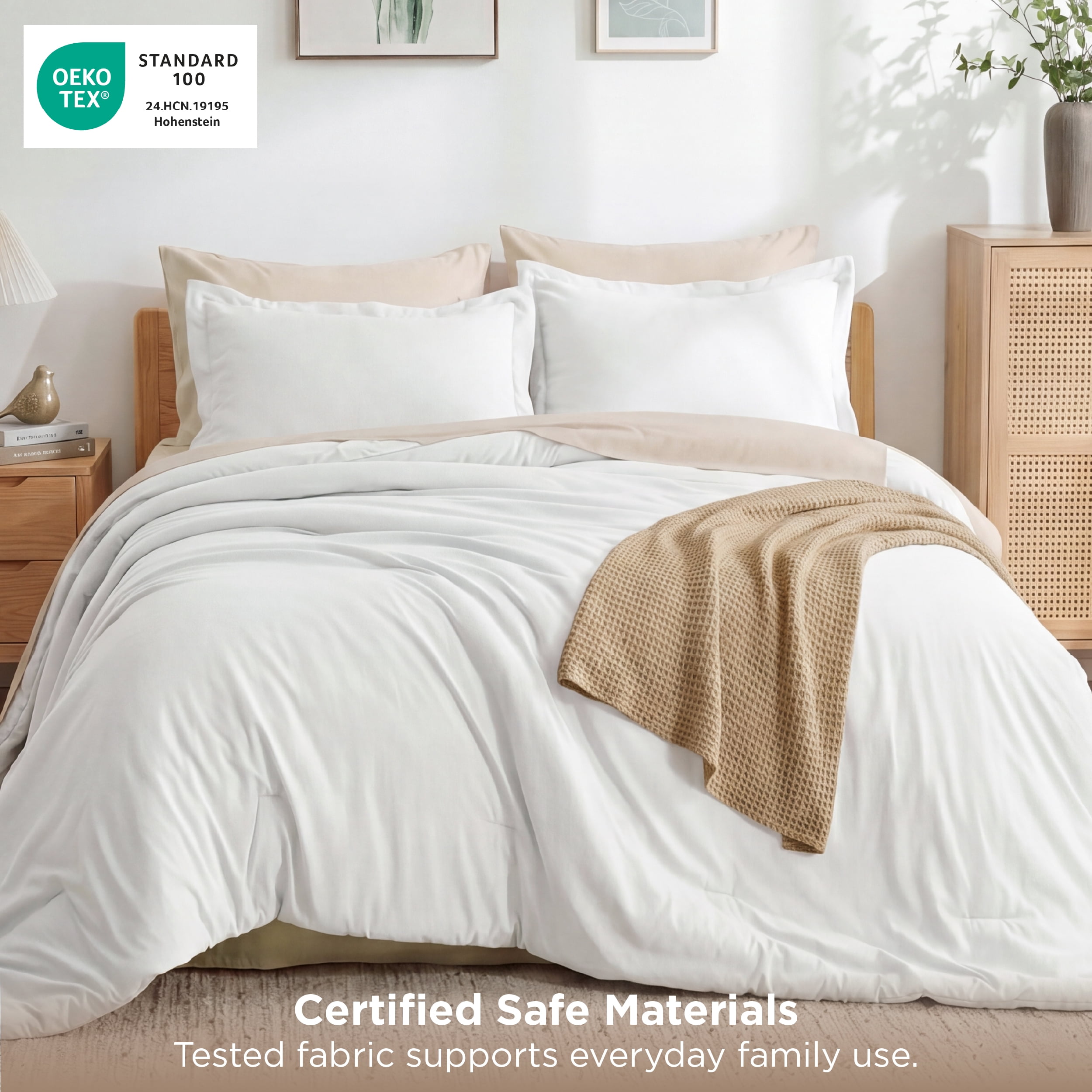 U by Bedsure King Comforter Set Coconut Milk, 7 Pieces Reversible Bed in a Bag, Boho Lightweight Bedding Set, Contrasting Design