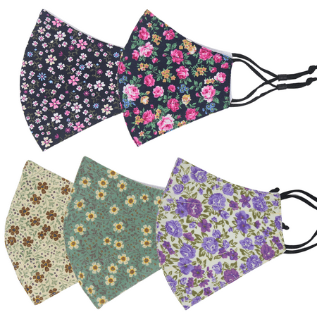 Pack of 5 Reusable Cloth Face Masks Washable Cover Masks with Adjustable Nose Clip