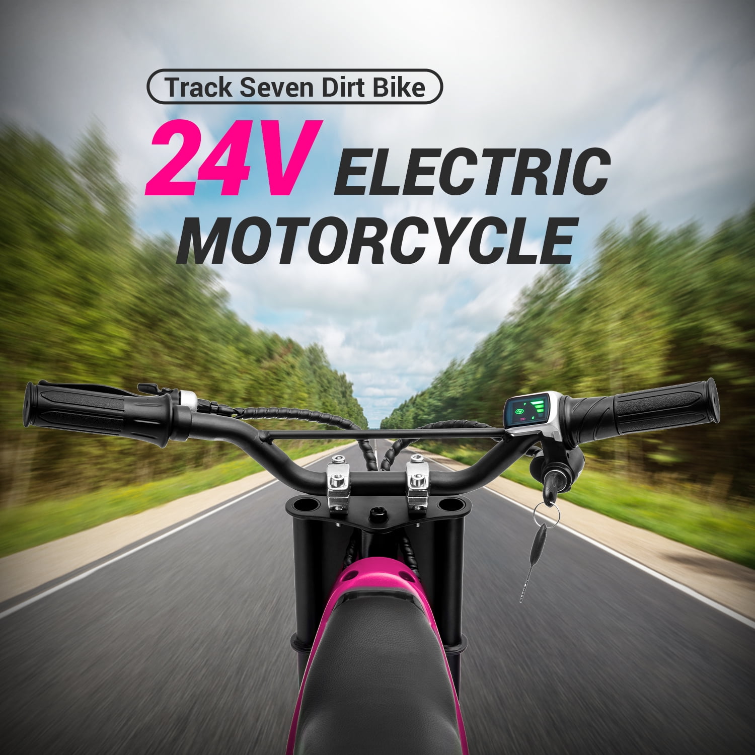Track Seven 24V Electric Dirt Bike, 250W Ride on Motorcycle with Twist Grip Throttle, Hand-Operated Dual Brakes, Speed Up to 10 MPH, for Age 8-12, Pink