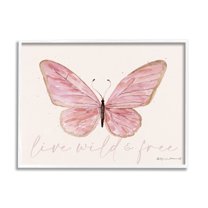 Stupell Live Wild & Free Pink Butterfly Animals & Insects Painting White Framed Art Print Wall Art