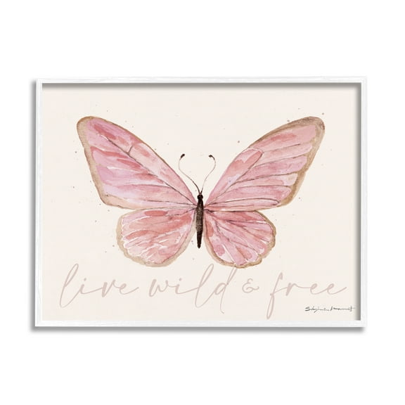 Stupell Live Wild & Free Pink Butterfly Animals & Insects Painting White Framed Art Print Wall Art