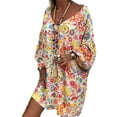 thumbnail image 3 of DYMADE Womens Holiday Summer Loose Fit Floral Printed V-Neck Half Sleeve Casual Dresses, 3 of 4