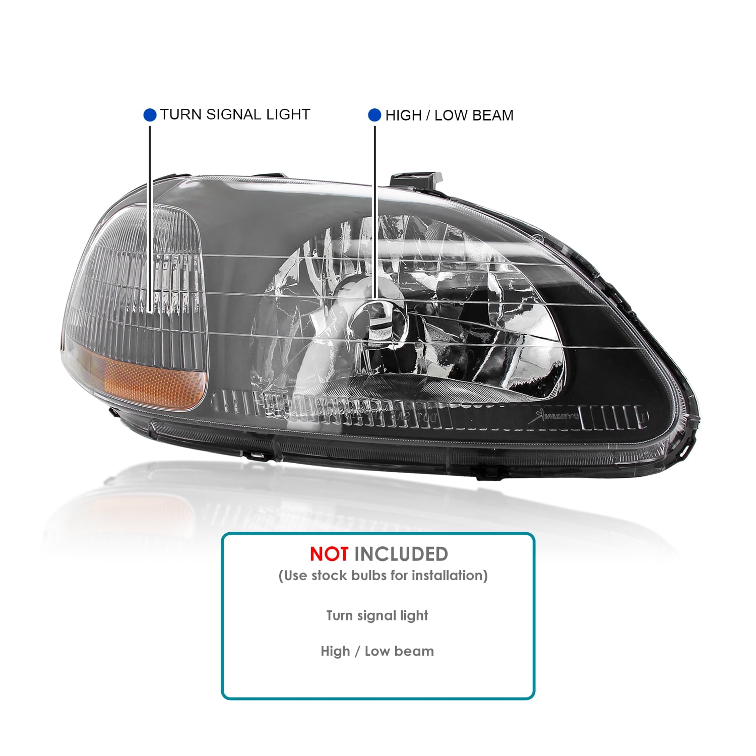Pair Of Chrome Headlight Assemblies For 1996-1998 Honda Civic EK/EJ - Direct Fit, Halogen, DOT/SAE