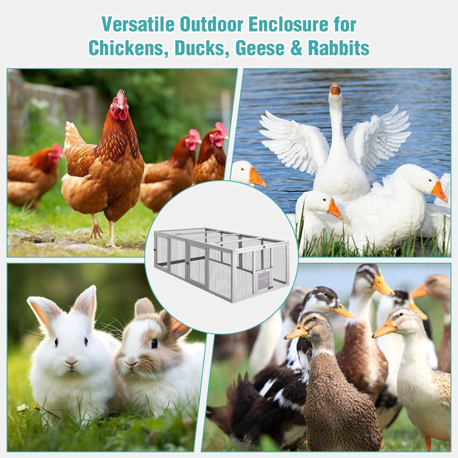 Aivituvin 20.7 sq ft Chicken Coop Run Extension for Outdoor, Heavy Duty Metal Chicken Run with Safety Lock Doors, 79"x38"x27"