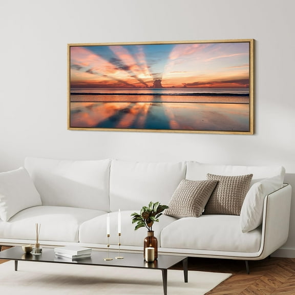 IDEA4WALL Extra Large Framed Canvas Print Wall Art Sunset & Clouds Reflection Scenery Modern Art Nature Coastline Landscape Wall Decor Oversized Artwork Relax/Calm for Living Room - 60"x30"