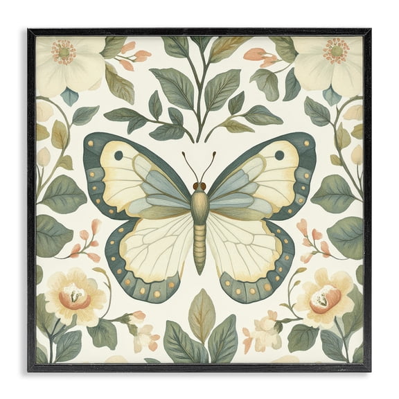 Stupell Industries Bohemian Sage Butterfly and Florals Black Framed Giclee Art, 12 x 12, by Petals Prints Design