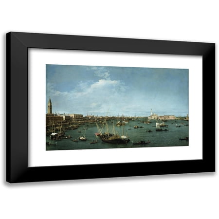 Canaletto 14x10 Black Modern Framed Museum Art Print Titled - Basin of San Marco, Venice (About 1738)