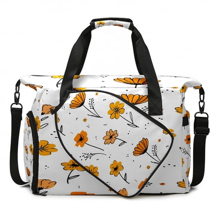 Large Gym Bag with Shoe Compartment, Water-Resistant Duffle Bag for Men and Women, Yellow Small Flowers On White Sports Tote for Workout Travel