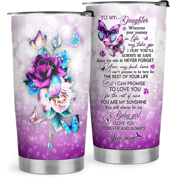 Daughter Gift from Mom - Gifts for Daughter - Mom and Daughter Gifts, Birthday Christmas Gifts for Daughter - 20oz Daughter Rose Stainless Steel Tumbler