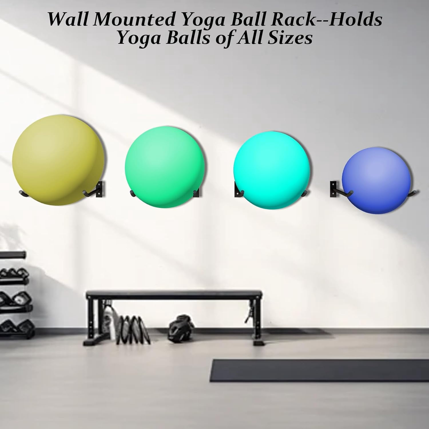 Wall Mount Exercise Ball Holder, Metal Yoga Ball Holder, Heavy Duty Medicine Ball Rack, Stability Ball Storage Rack for Gym, Garage, Home, 2 Pack