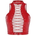 thumbnail image 3 of Sxiwei Women's Shiny Leather Front Lace Up Crop Top Gothic Music Festival Vest Top Red 4XL, 3 of 6