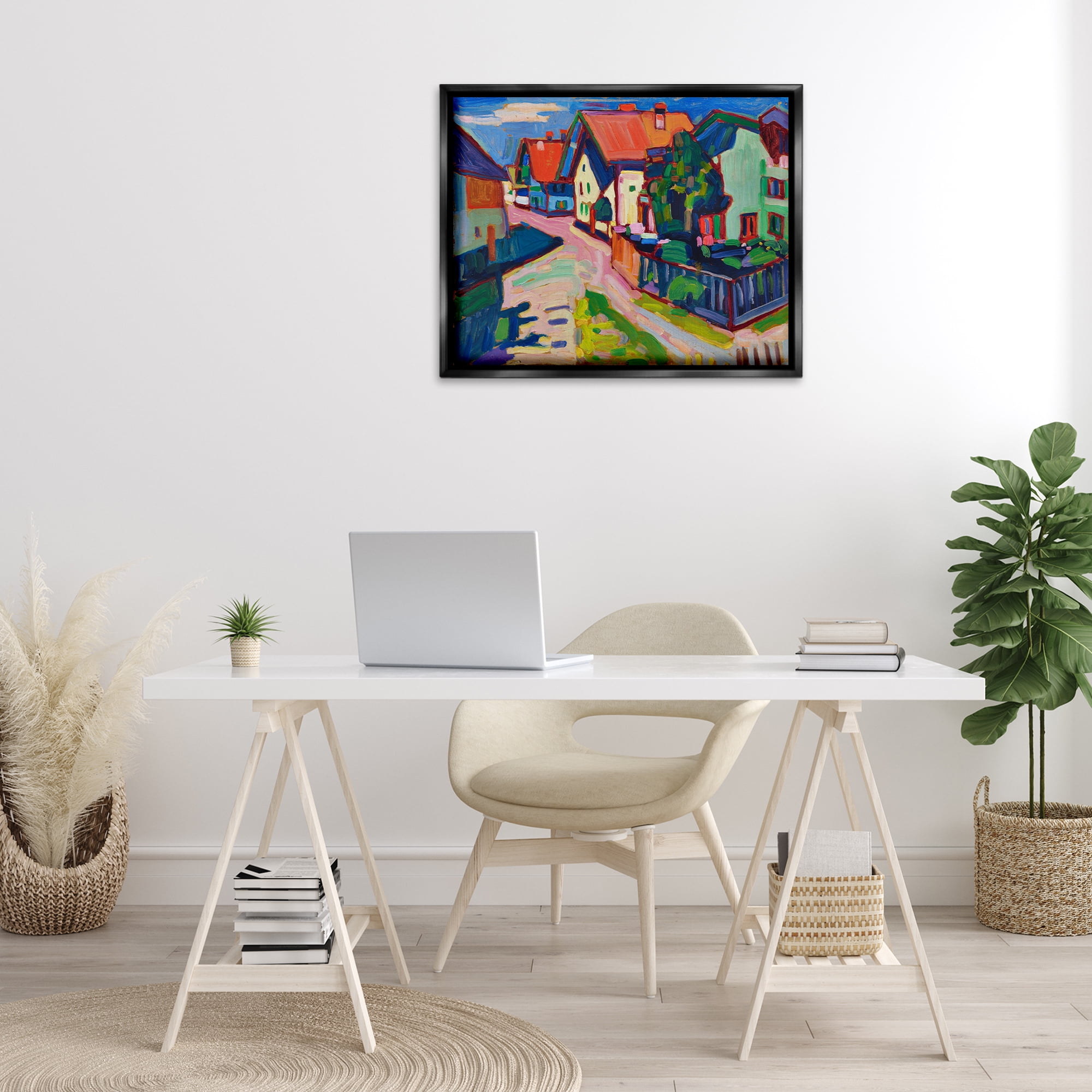 Stupell Industries Kandinsky Murnau Landscape Scenic & Cityscapes Painting Black Floater Framed Canvas Art Print Wall Art, 31 x 25