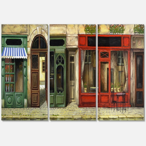Designart ' Red Facade of Charming Shop In Paris Street II ' French Country Canvas Wall Art Print