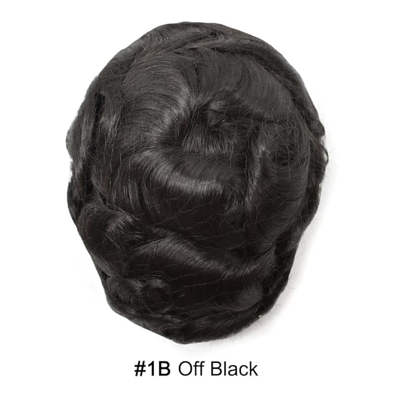 Toupee for Men Hairpiece Replacement System Male Prosthesis Full Poly Thin Soft Human Hair Piece 8X10 Injected PU Durable Skin Mens Wig #1B off Black