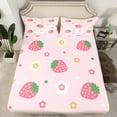 thumbnail image 2 of Feelyou Pink Strawberry Kids Twin Sheet Sets, Kawaii Flower Floral Twin Fitted Sheet, Princess Style Flat Sheet, Ultra Soft Bedroom Decor, 3pcs, 2 of 7