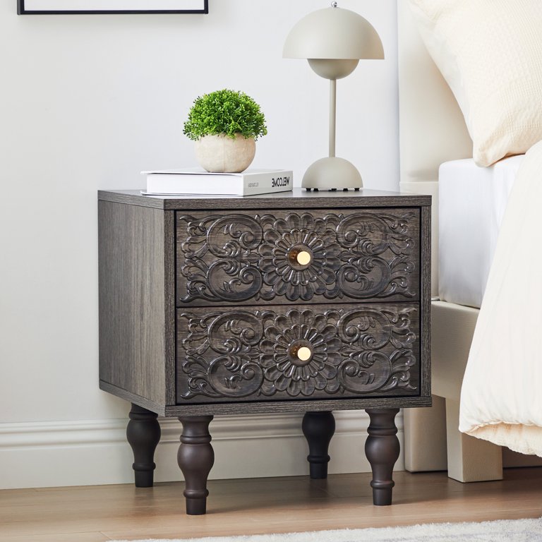 short dresser for end of bed 3 Drawer Fluted Dresser, 32 Inch Wide Nightstand with Large Drawer End Table for Bedroom