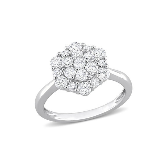 1.00 Carat (Ctw G-H, I2-I3) Diamond Cluster Engagement Ring in 10K White Gold for Women