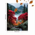 thumbnail image 3 of Quebec Foggy Red Maple Mountain Autumn Canvas Print, Moody Fall Nature Landscape Home Wall Decor Art, 3 of 8