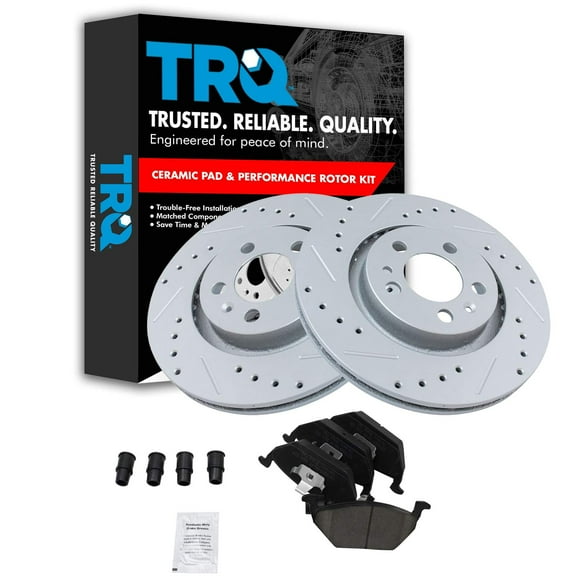 TRQ Front Performance Brake Pad & Rotor Kit Brake Pads Brake Rotors Set Ceramic Premium G-Coated Fits Select 2000-2010 Volkswagen Beetle 2000-2006 Golf 2000-2005 Jetta