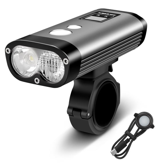 RAVEMEN Bicycle Light, PR1400 Dual Lens 1400 Lumens Light for Bike with LED Display, IPX8 Waterproof