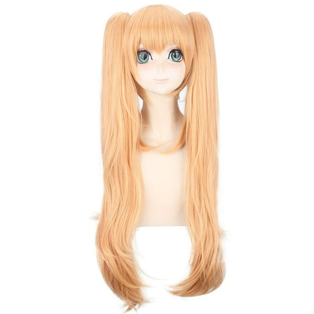 Peluca larga para cosplay con coletas gemelas rubias de 30 cm y 80 cm de extensión
