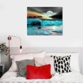 thumbnail image 5 of BCIIG Teal Grey Coastal Beach Canvas Wall Art Black and White Blue Sea Ocean Moon View Nature Landscape Large Décor Seaside Waves Modern Home Print Painting for Office 16x12in, 5 of 6