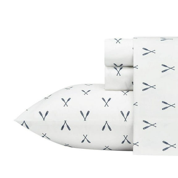 Eddies Oars 3-Piece Navy Blue Nautical 200-Thread Count Cotton Percale Twin Sheet Set