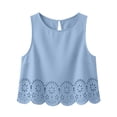 thumbnail image 4 of NTACZA Eyelet Scalloped Hem Summer Tops Solid Tank Tops Casual Crew Neck Sleeveless Vacation Keyhole Back Relaxed Size XS, 4 of 6