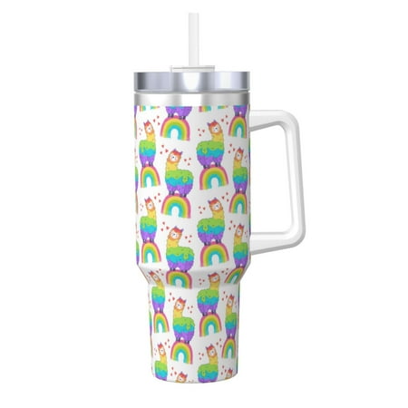 

Susaid Rainbow Llama Print Indoor Outdoor Straw Lid 40oz Ice Bully With Handle Stainless Steel Cup for Home Office and Car