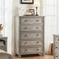 thumbnail image 5 of Leyaoyao 5 Drawer Dresser for Bedroom, 45" Tall Chest of Drawers, Farmhouse Vertical Dresser with 4 Wooden Legs for Bedroom, Living Room, Gray, 5 of 6