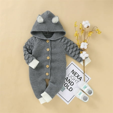 

Hunpta Newborn Infant Boy Girl Solid Knitted Sweater Baby Hooded Jumpsuit Romper With Fox Ears Cotton 1 Piece Outfits Clothes