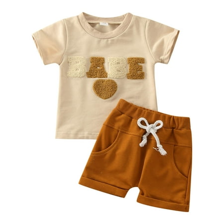 

Toddler Boys Girls Short Sleeve Letter Embroider T Shirt Pullover Tops Shorts Outfits 18 Months-24 Months