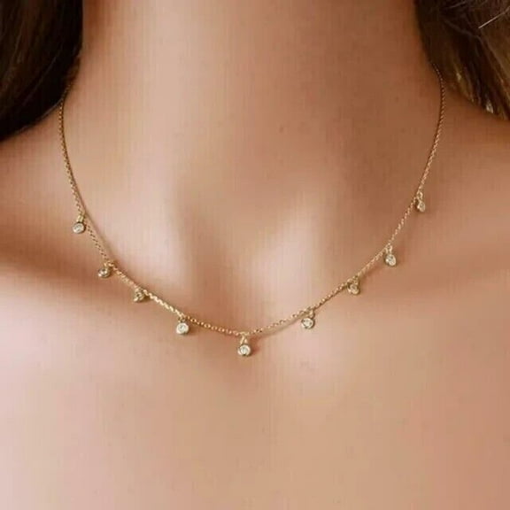 2.00Ct Round Cut Natural Moissanite Women's Mini Choker Necklace 14K Yellow Gold Plated Silver
