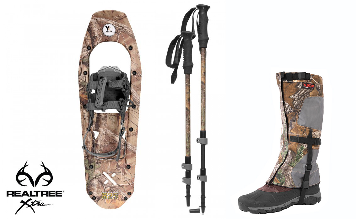 Yukon Charlie's Molded Snowshoes(up to 200lbs) Wood Camo w poles & L XL gaiters by