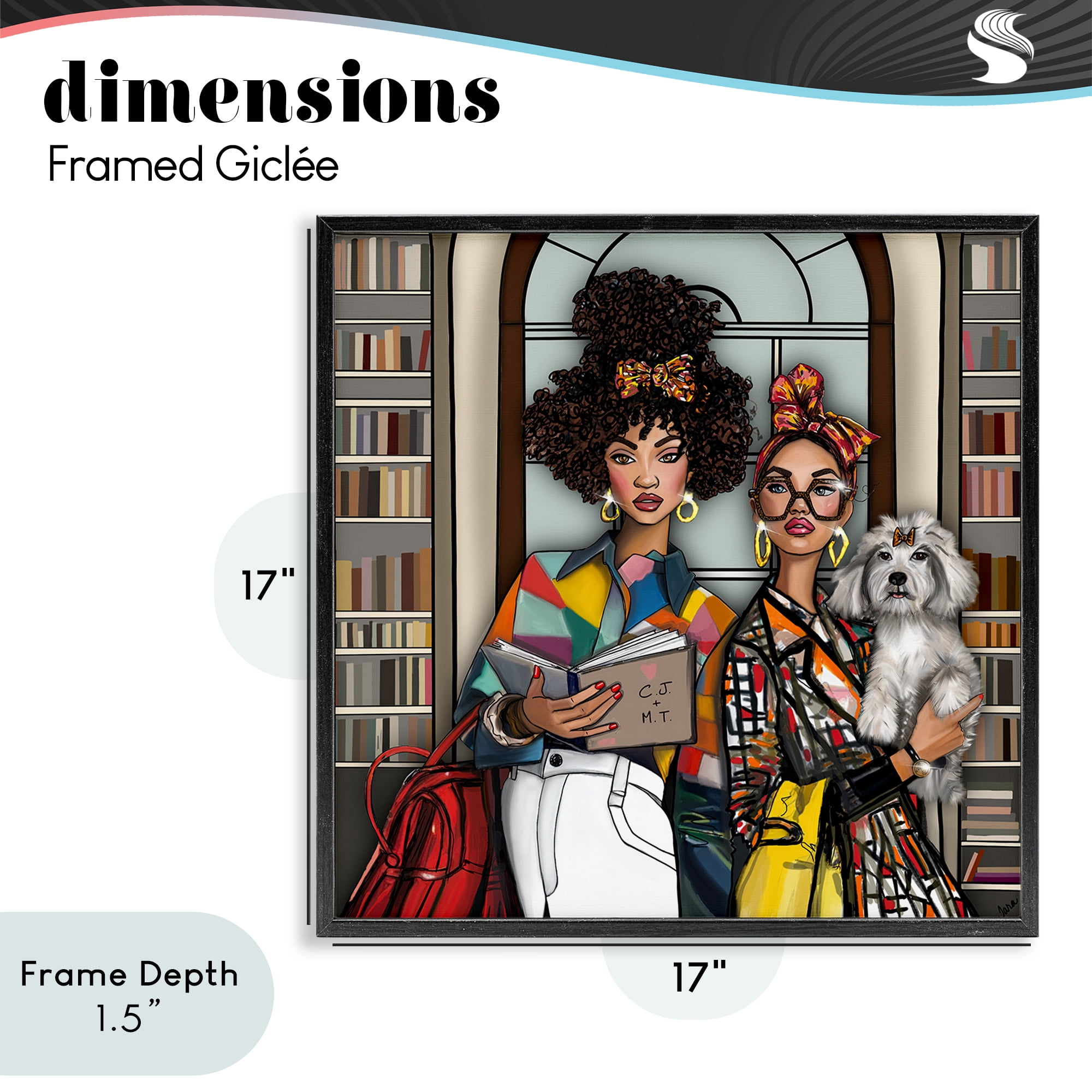 Stupell Industries Bookish Girls at Library Black Framed Giclee Art, design by Tara Boone