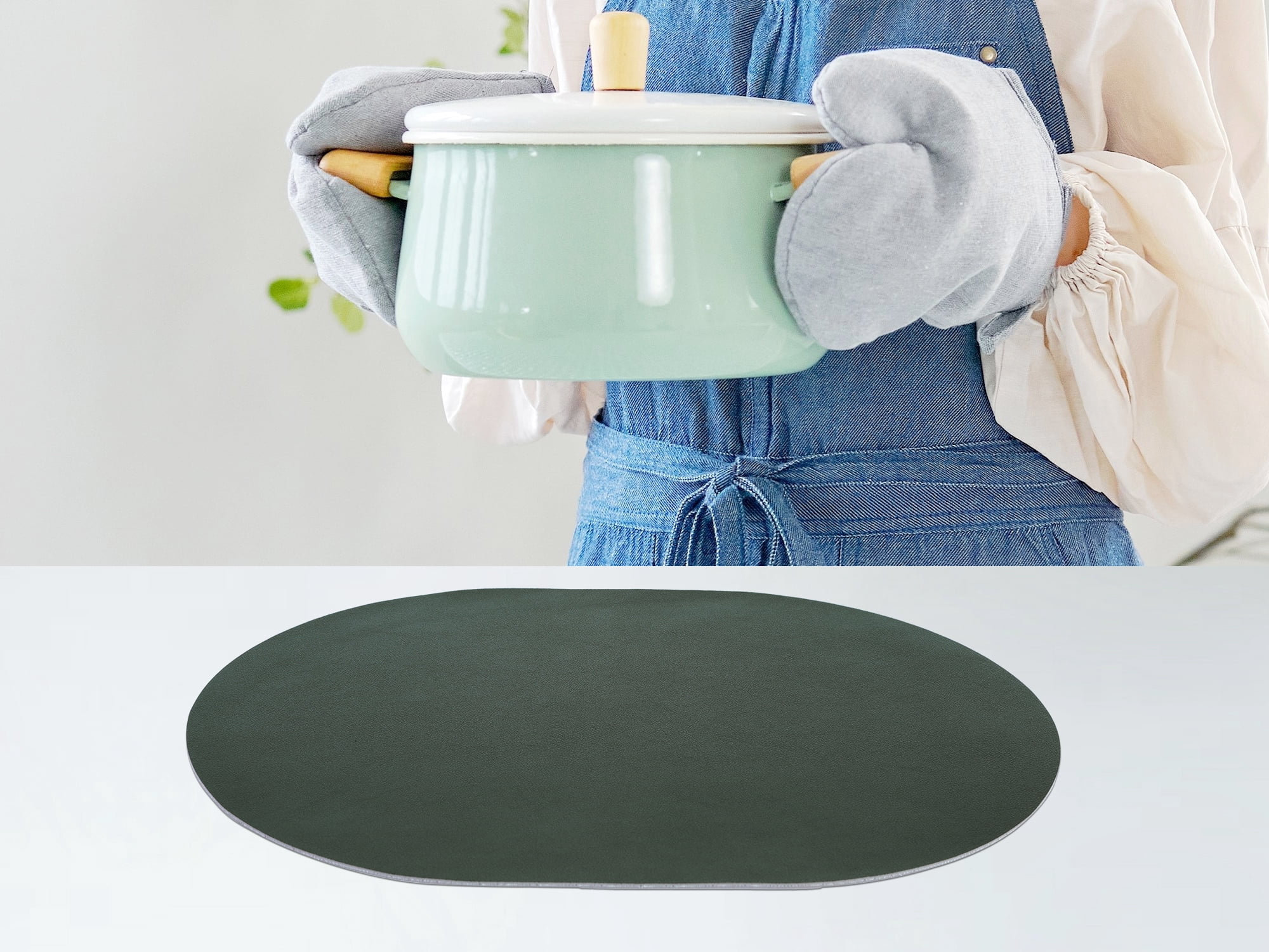 Unique Bargains Set of 6 Leather Table Placemats for Dining Table Decor Dark Green Gray